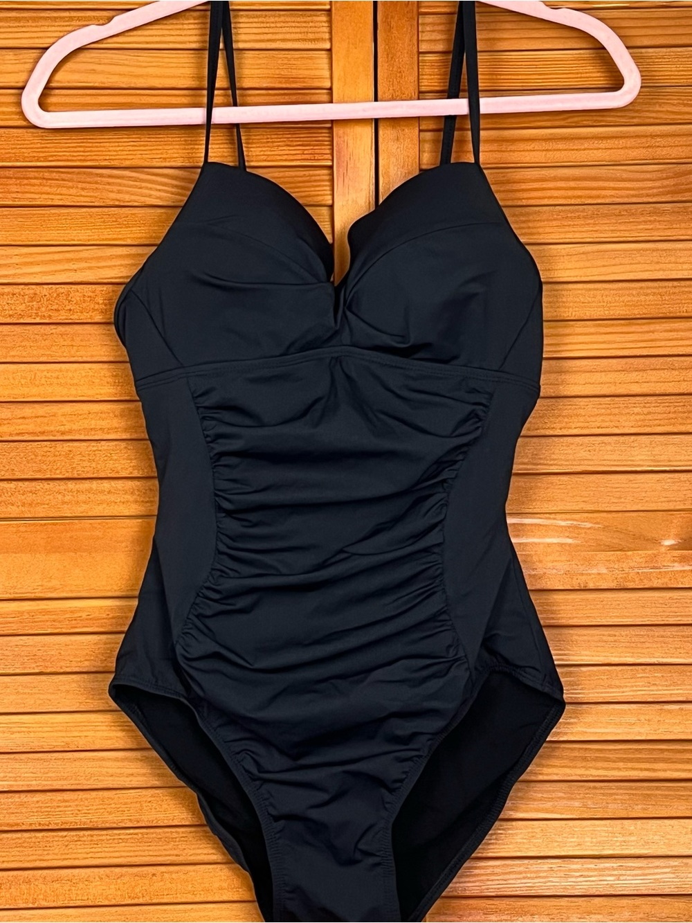 SPANX Love Your Assets Black Ruched One-Piece Swimsuit with Adjustable Straps